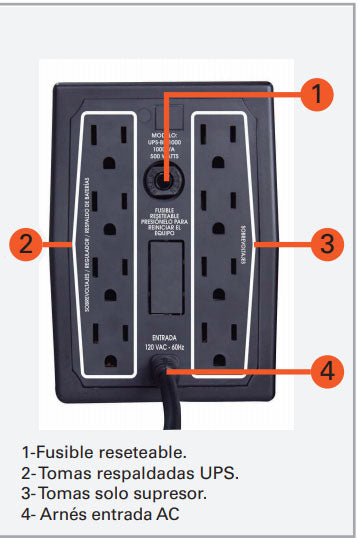 UPS 8-outlet for electrical and electronic equipment 1,000 VA 500 W 4 A 120 V 60 Hz