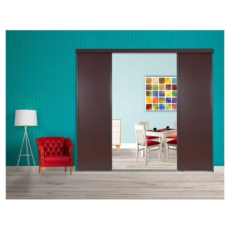 Contemporary sliding aluminum and melamine closet door 203 x 64 cm 35 mm walnut