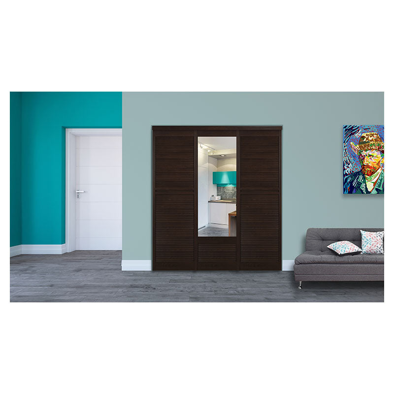 Contemporary PVC sliding closet door with mirror 200 x 60 cm 30 mm brown