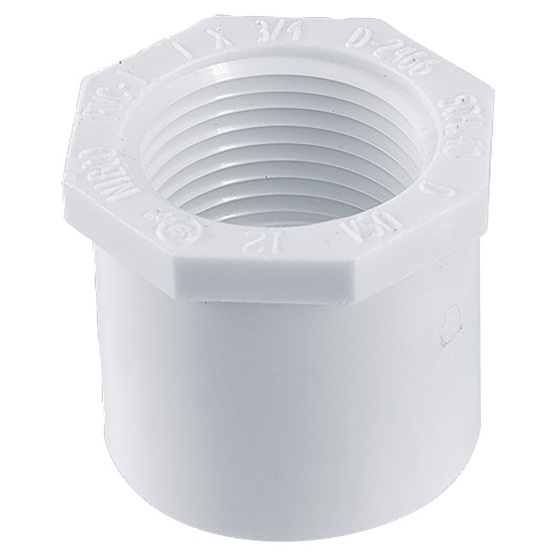 PVC SCH40 threaded reducing bushing 3/4" to 1/2"