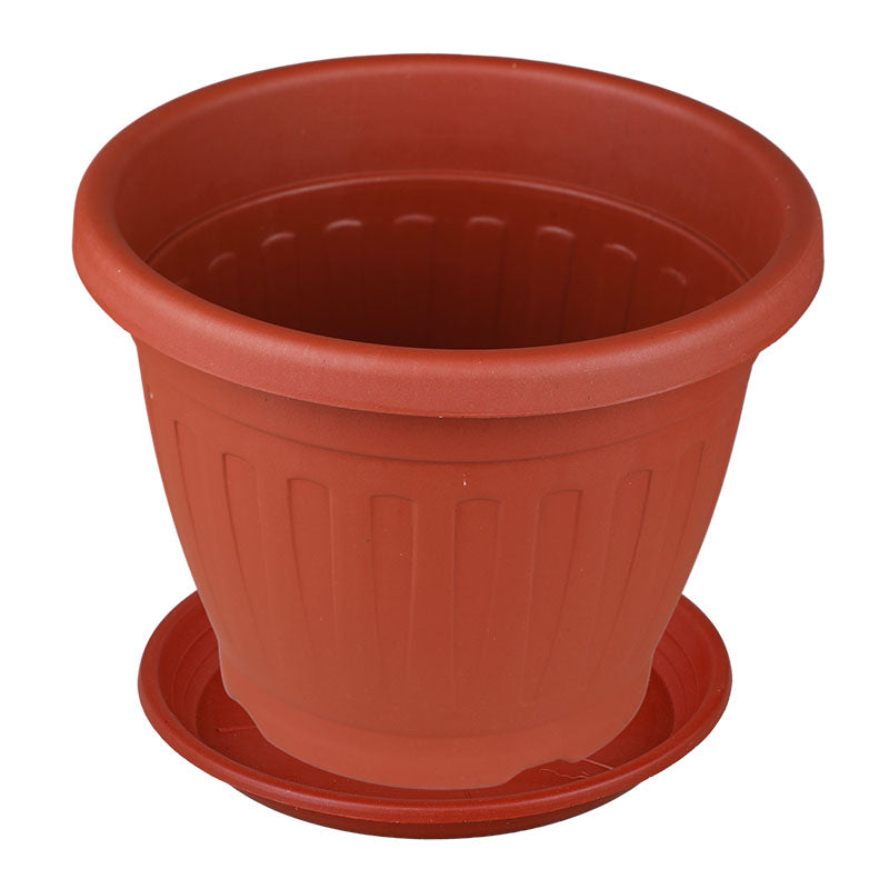 Bombay resin pot 25 x 21 cm terracotta includes saucer