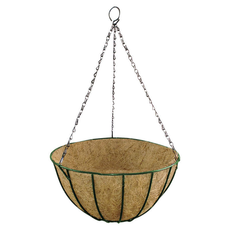 Cesta de coco colgante fibra natural / hierro 18 x 35 x 35 cm café y verde
