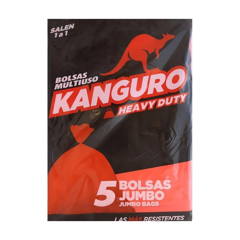 Kanguro Jumbo Heavy-Duty Trash Bags, 250 Liters, 5 Count, Orange