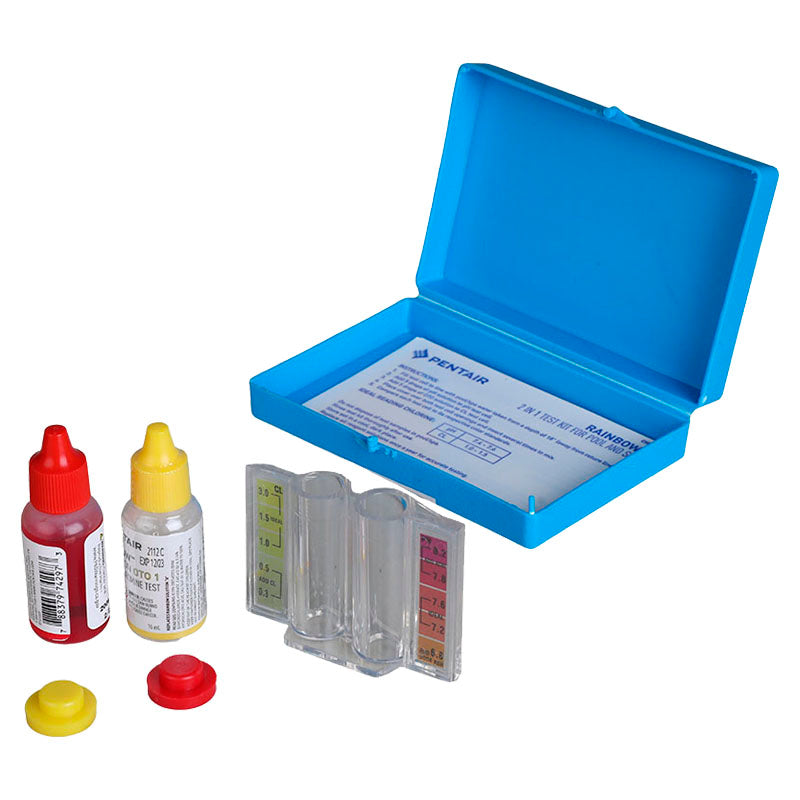 Test kit to measure chlorine and pH in swimming pools