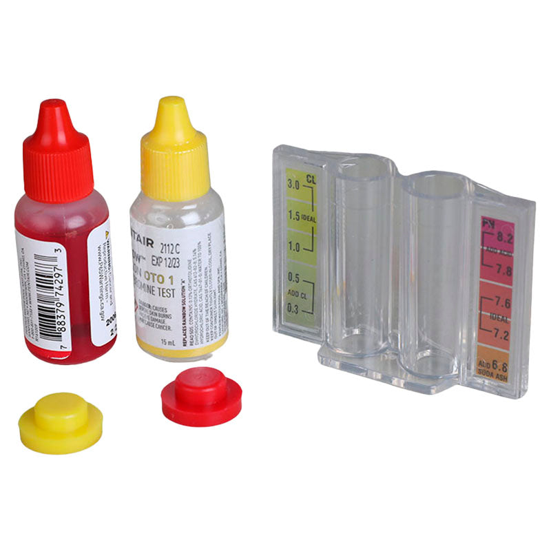 Test kit to measure chlorine and pH in swimming pools