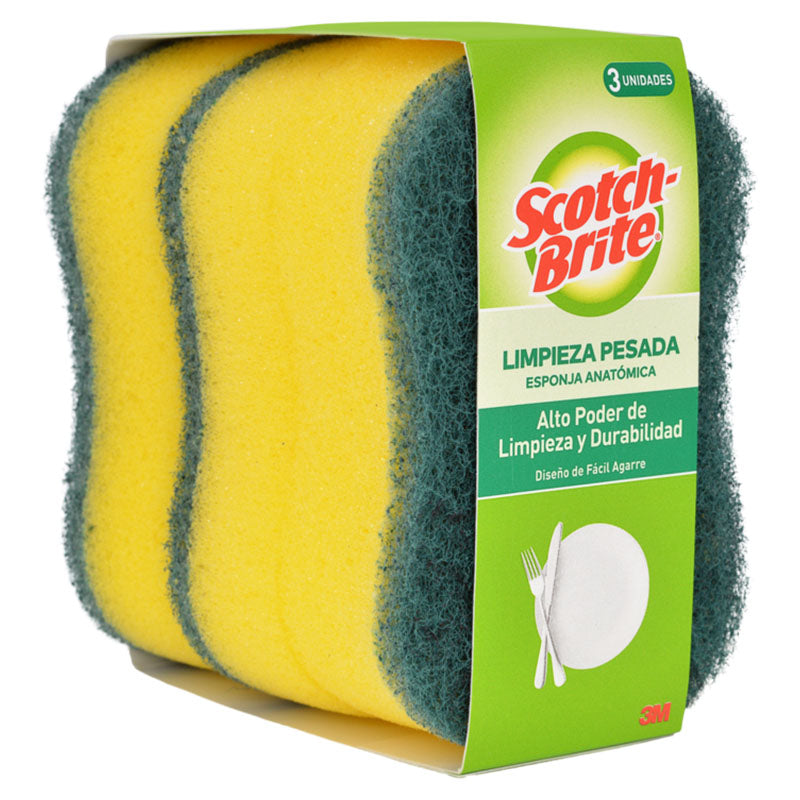 Kitchen sponge scourer general use set 3 pcs green and yellow