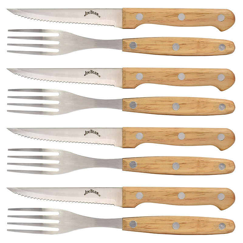 Set of 8 Jim Beam stainless steel and parawood cutlery