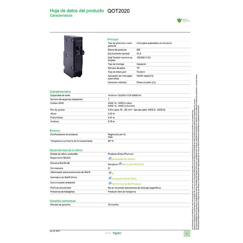 BREAKER 20A / 20A QO TANDEM SQUARE D