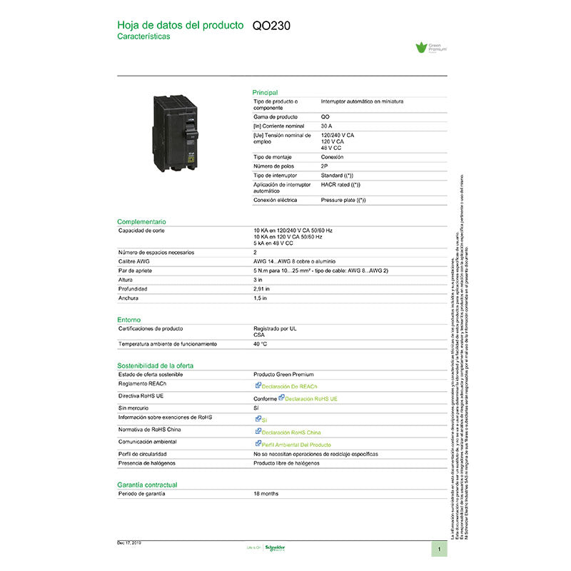 Breaker de enchufar 2 x 30 A QO Square D