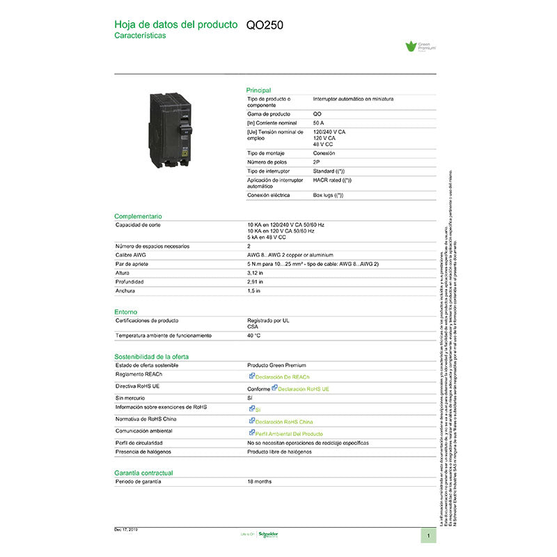 Breaker de enchufar 2 x 50 A QO Square D