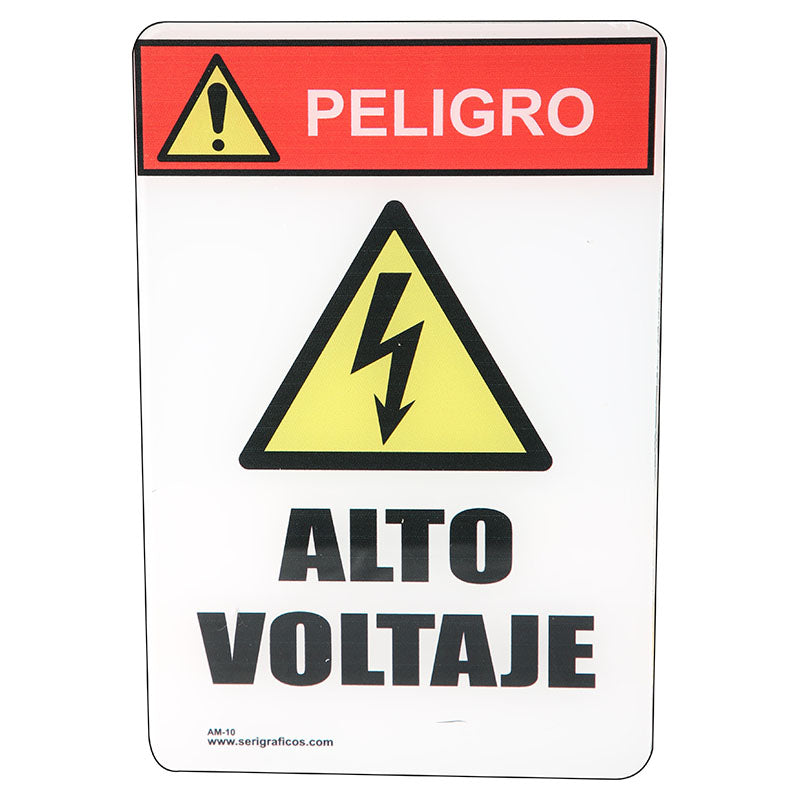 Rótulo: "Peligro alto voltaje" acrílico 23 x 15 cm