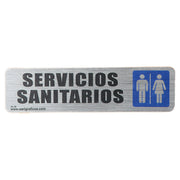 Rótulo de aluminio: "Servicios sanitarios"