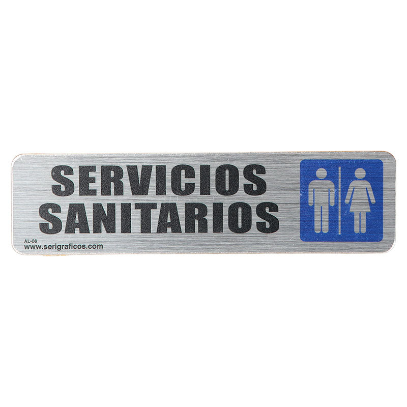 Rótulo de aluminio: "Servicios sanitarios"