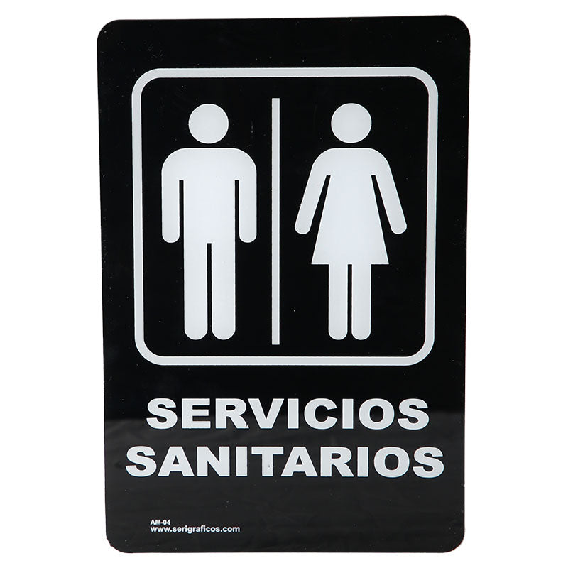 Rótulo: "Servicios sanitarios" 23 x 15 cm