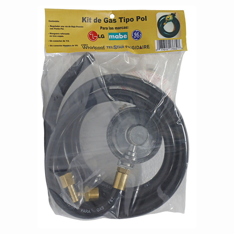 Gas regulator kit with reinforced 1/2" and 3/8" hose