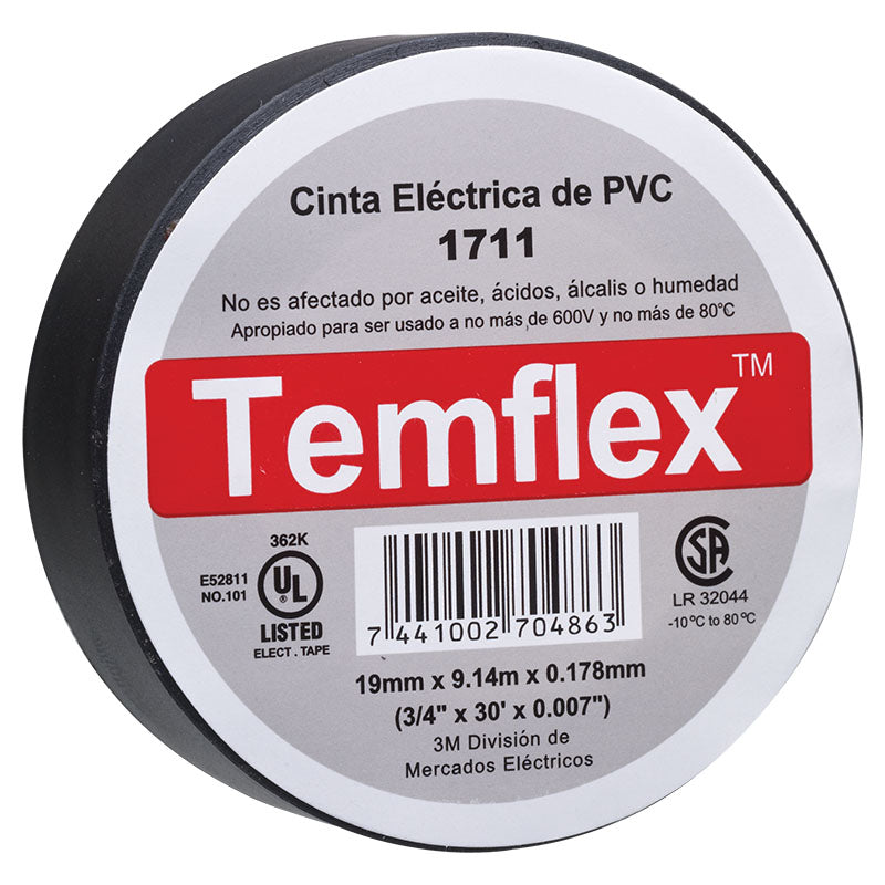 Tape eléctrico negro Temflex 19 mm x 9,1 m