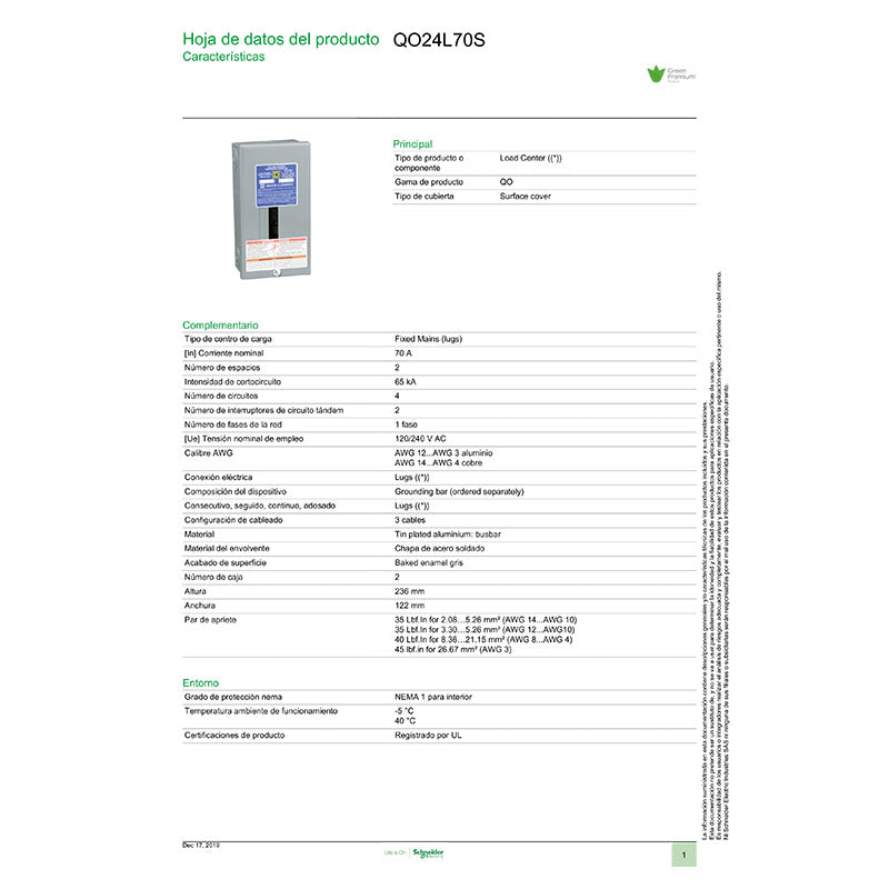 Square D QO 2P 70 A Surface-Mount Load Center
