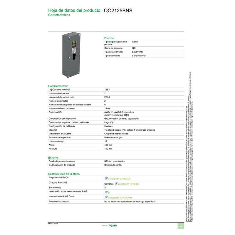 Square D QO 2P 125 A Surface Mount Load Center