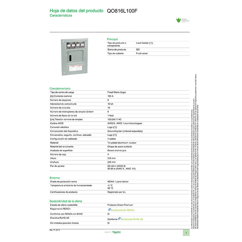 Square D QO 8-Space 100A Flush Mount Load Center – Ferretería EPA