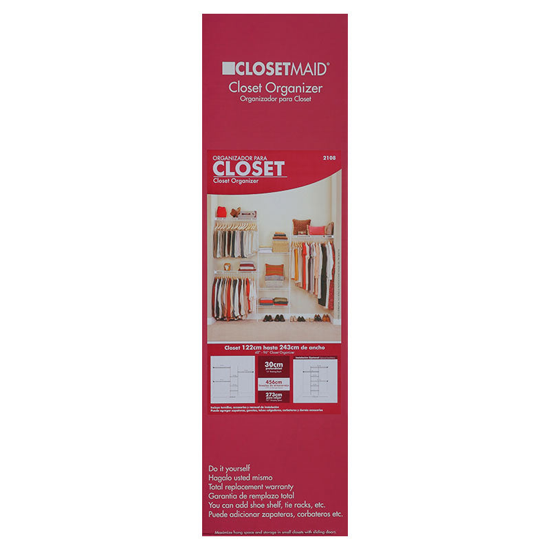 Adjustable white steel wire closet shelving 91 to 244 cm x 30 cm