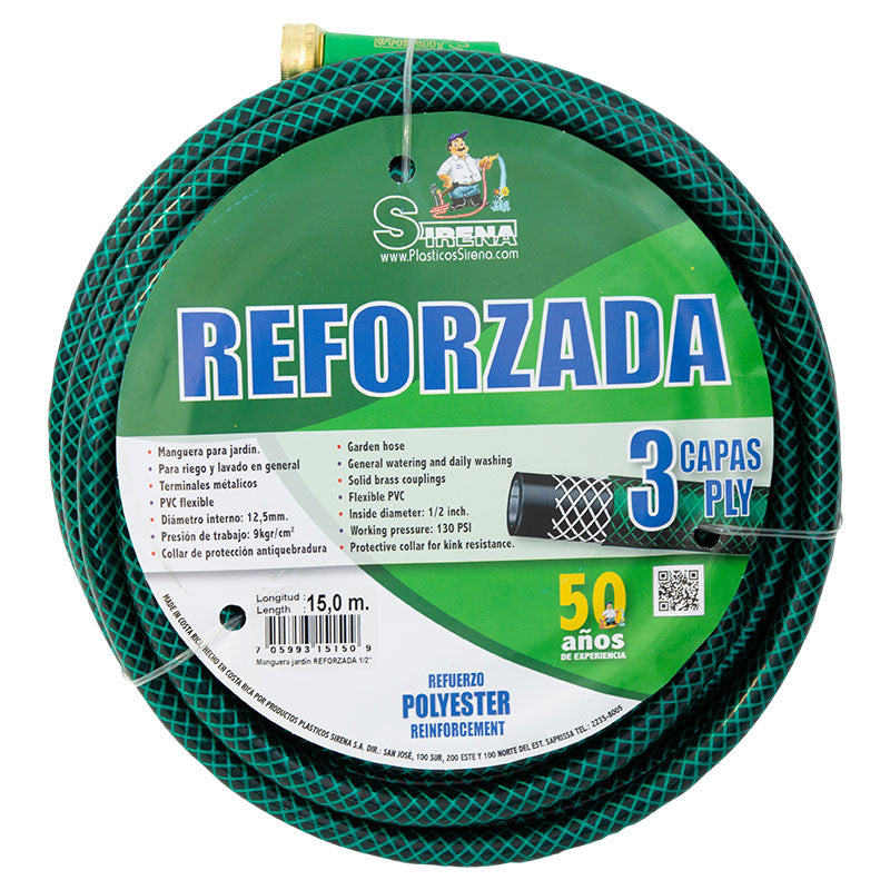 Manguera reforzada 15 m x 1/2" 130 psi