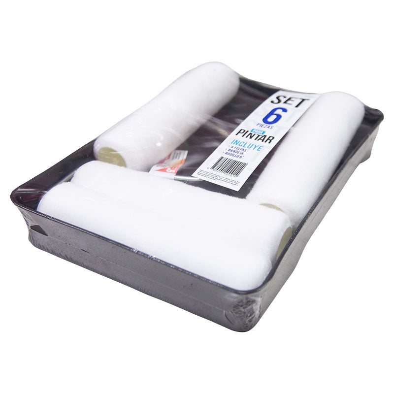 6-piece paint set includes tray, roller, and 4 Nova 9" roller covers