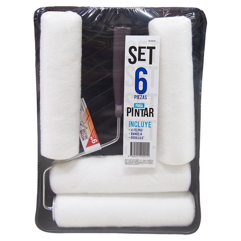 6-piece paint set includes tray, roller, and 4 Nova 9" roller covers