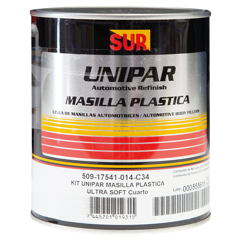 Kit masilla poliéster para metal Unipar blanca 1/4 gal