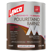 Barniz poliuretano secado 15 minutos transparente brillante 1/4 gal Lanco