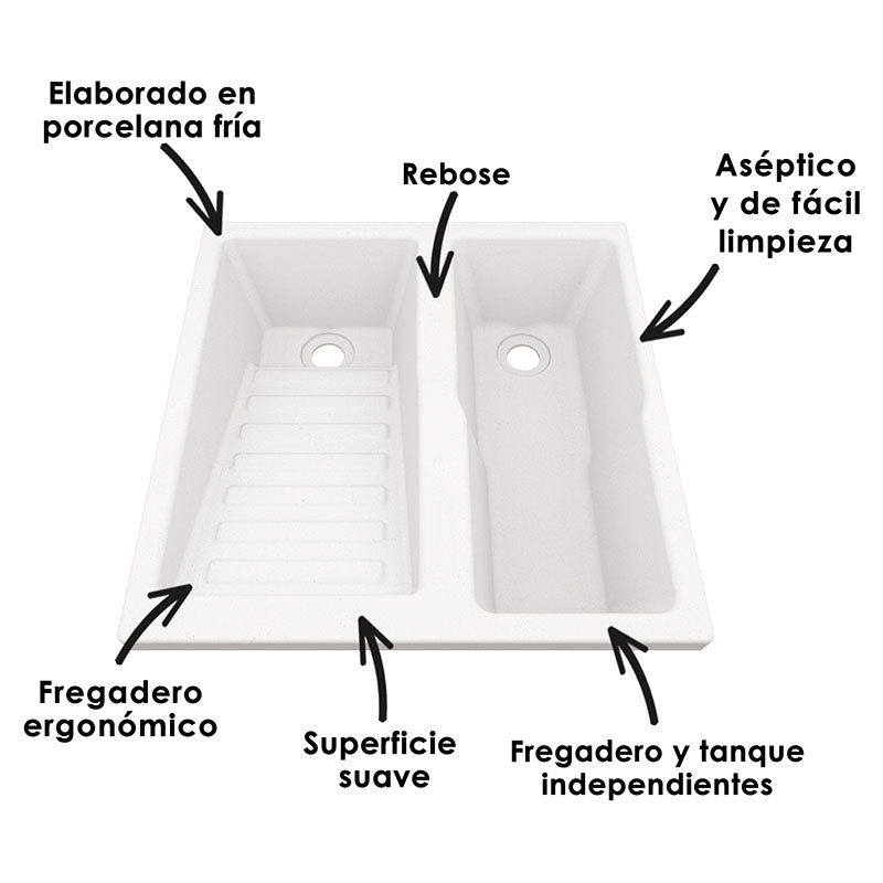 Pila porcelana fría batea izquierda 17,5 x 60 x 60 cm