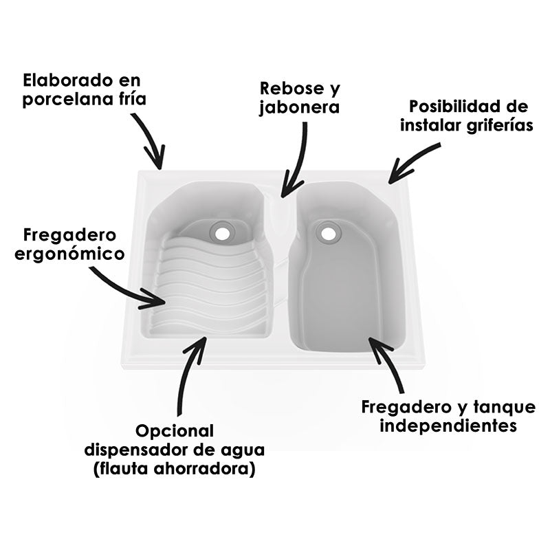 Pila porcelana fría batea izquierda 19,4 x 80 x 60 cm