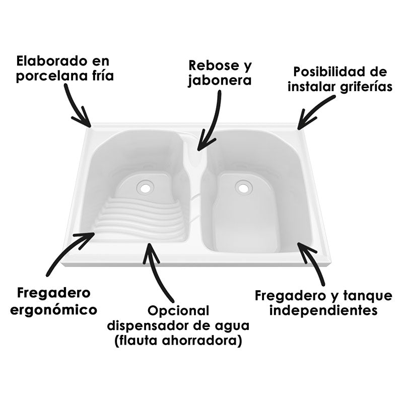 Pila porcelana fría batea izquierda 27 x 90 x 60 cm