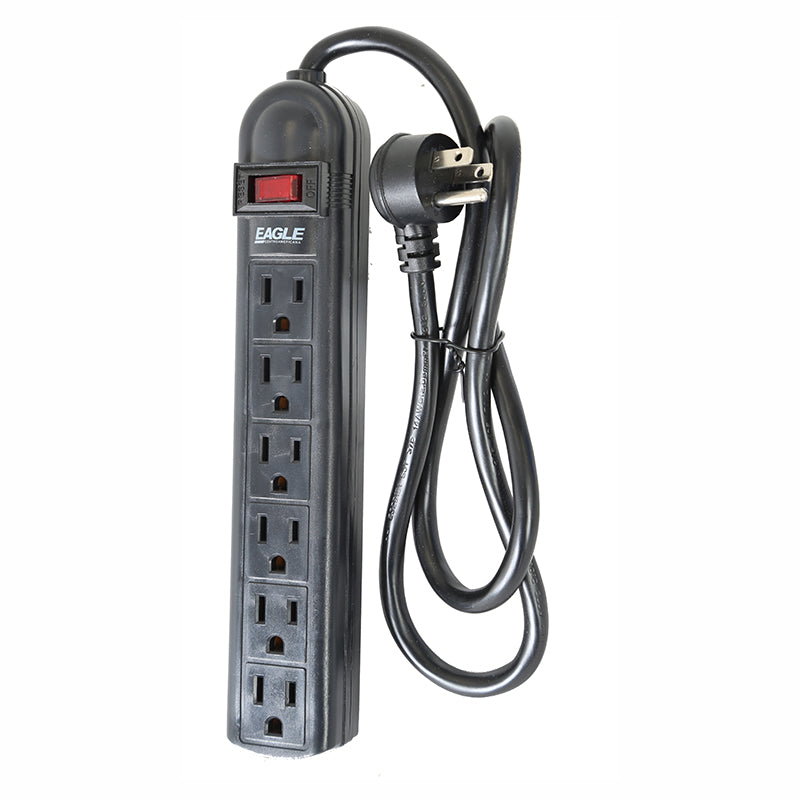 Regleta negra de 6 tomas 15 A 125 V
