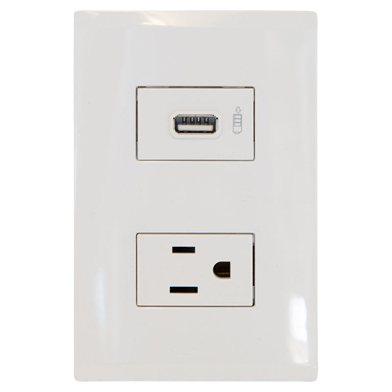 Tomacorriente sencillo + USB blanco