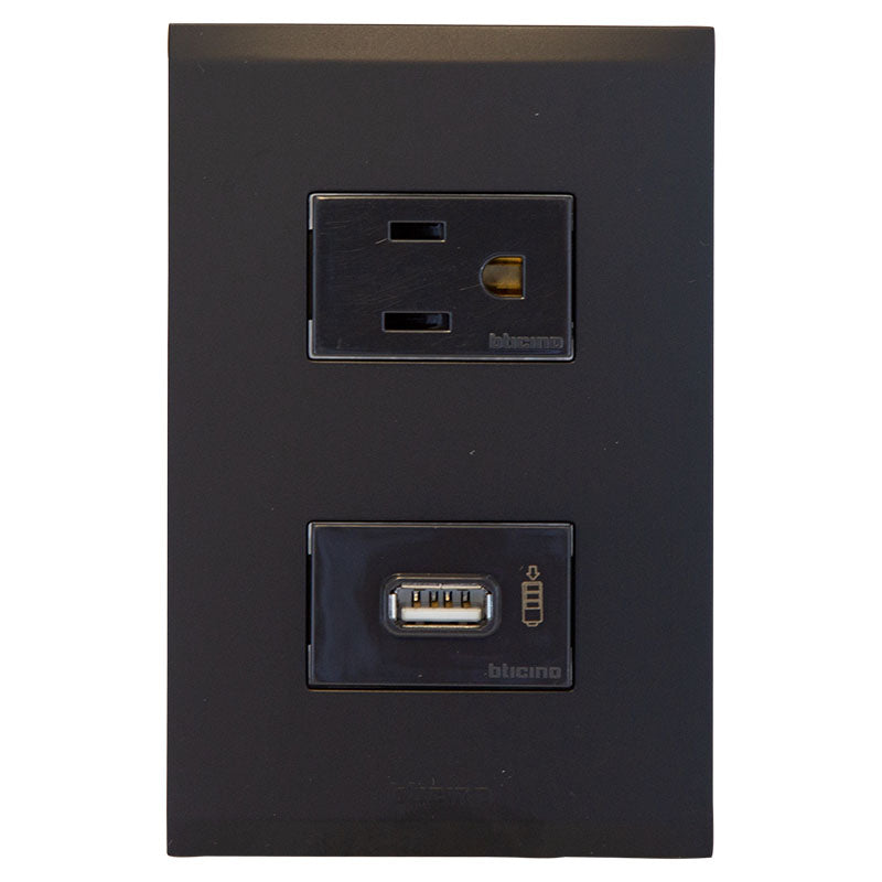 Tomacorriente sencillo + USB negro