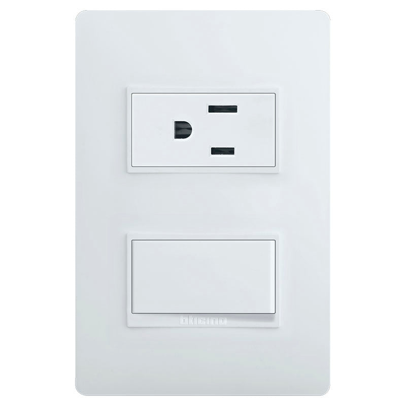 Interruptor + tomacorriente sencillo 15 a 127 v blanco bticino lúzica