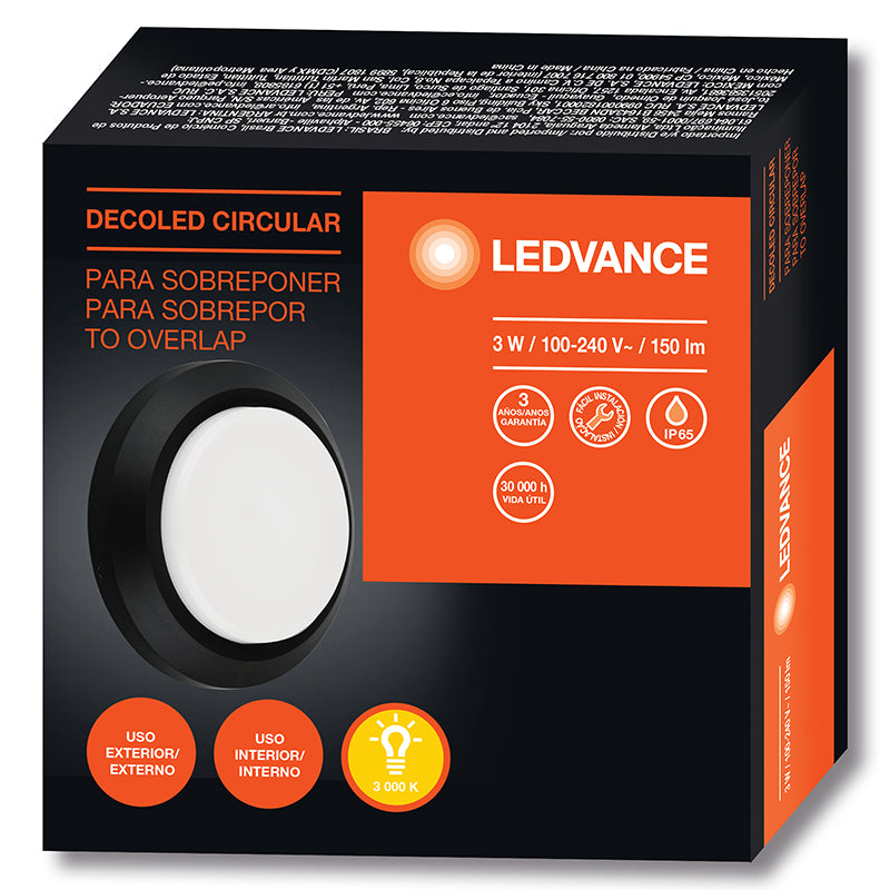 Black 3W round surface-mounted lamp