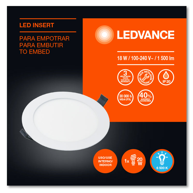 White round recessed LED light 9" 18 W