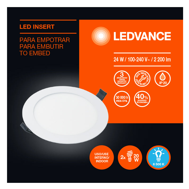 White round recessed LED light 12" 24W