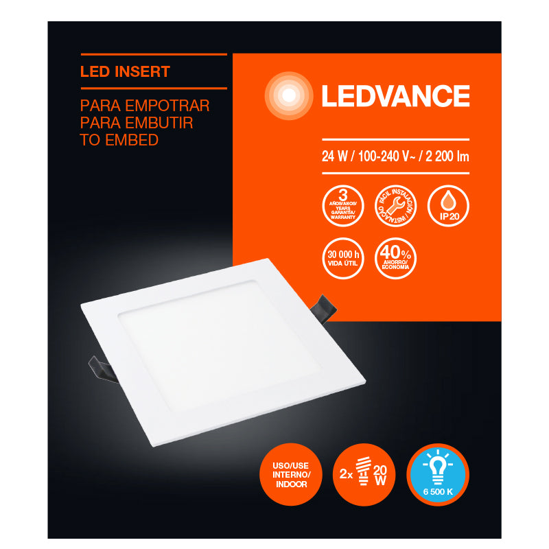 White square LED recessed light 12" 24 W 100-240 V