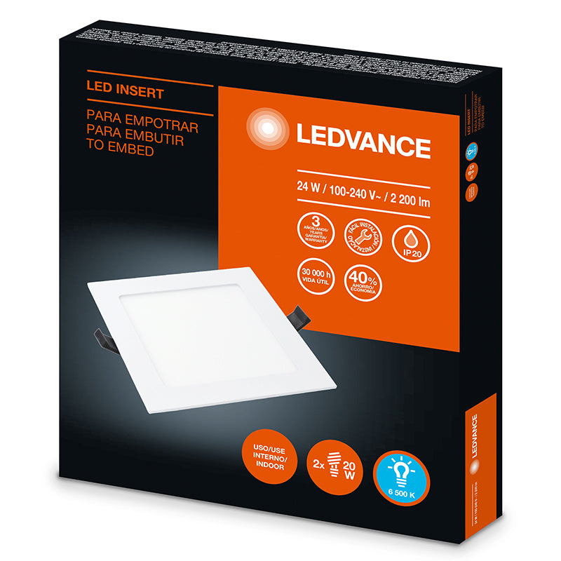 White square LED recessed light 12" 24 W 100-240 V