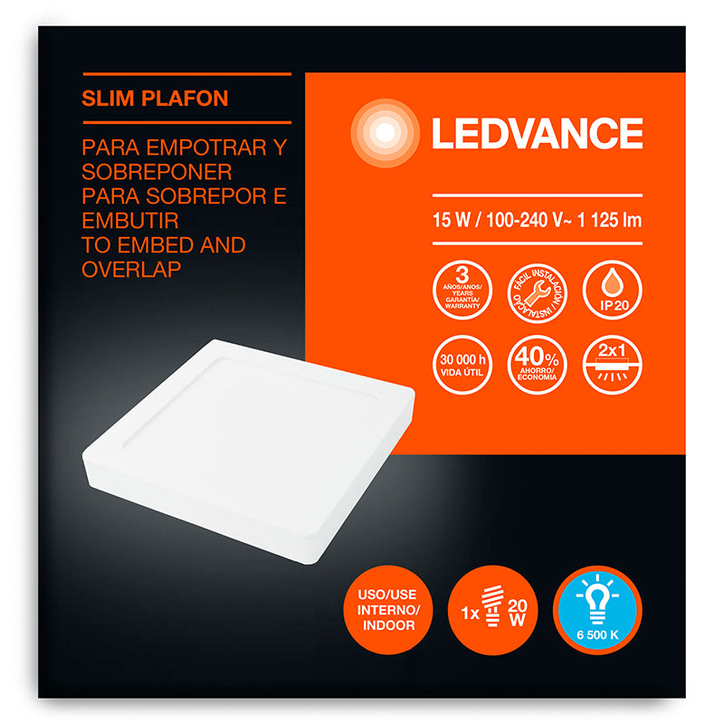 Lámpara de sobreponer led cuadrada blanca 8" 15 W