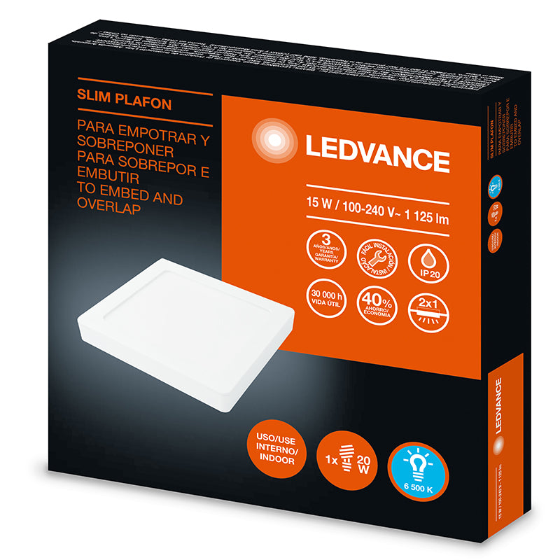 Lámpara de sobreponer led cuadrada blanca 8" 15 W