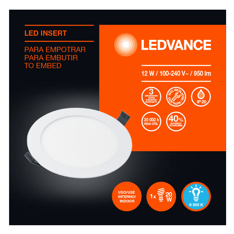Empotrable led redondo blanco 6" 12 W