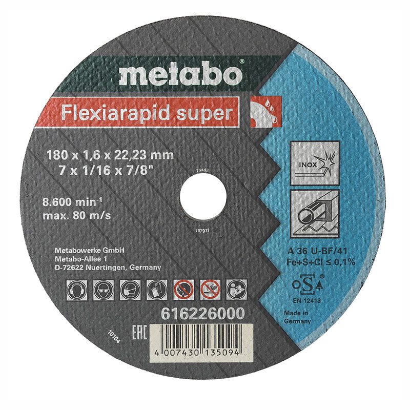 Disco de corte acero inoxidable 7" x 1/16" x 7/8" Metabo