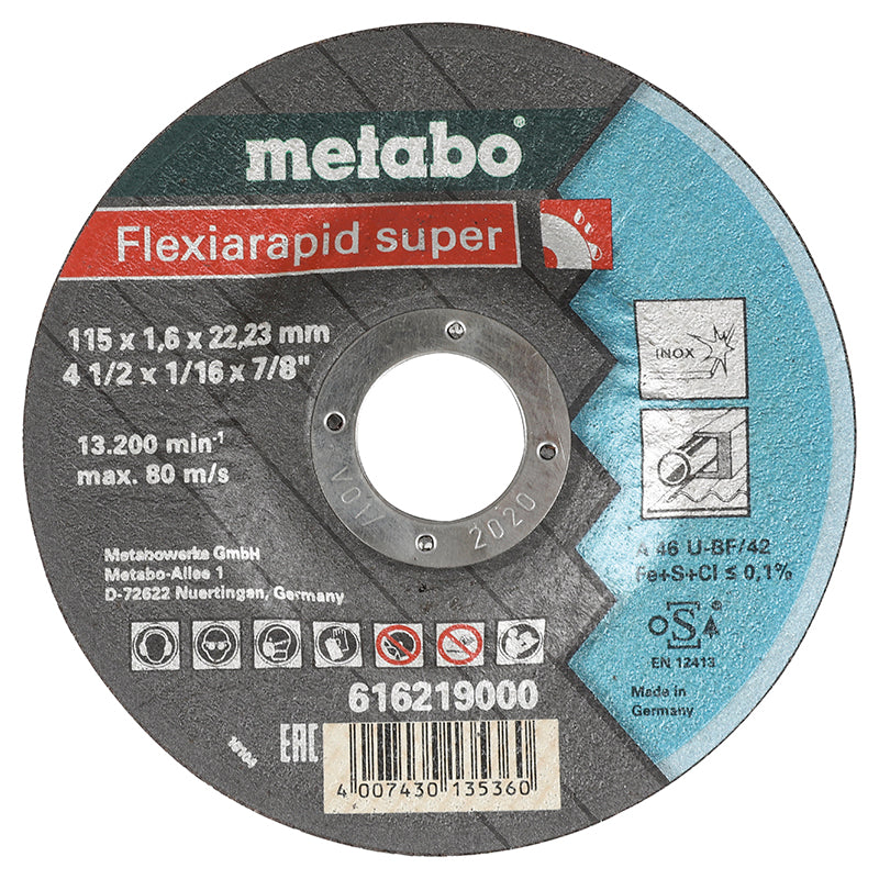 Disco de corte acero inoxidable 4 1/2" x 1/16" x 7/8" Metabo