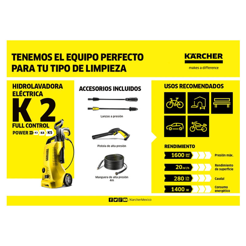 Hidrolavadora doméstica 1.600 psi K2 Power Control Karcher