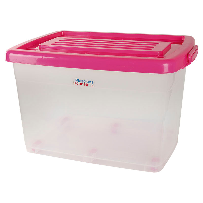 Caja multiuso 90 litros transparente con tapa de colores variados