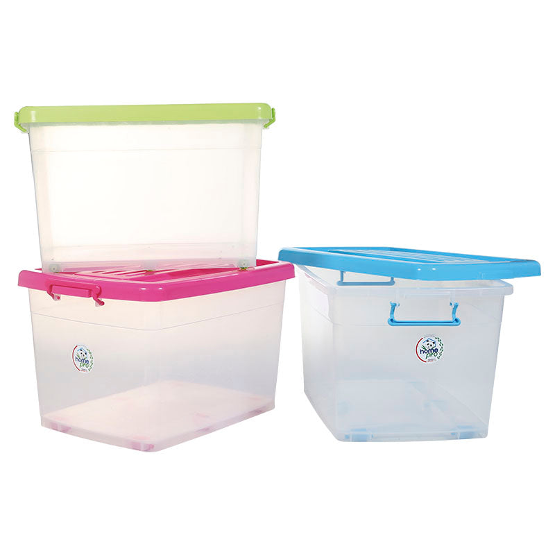 Caja multiuso 90 litros transparente con tapa de colores variados