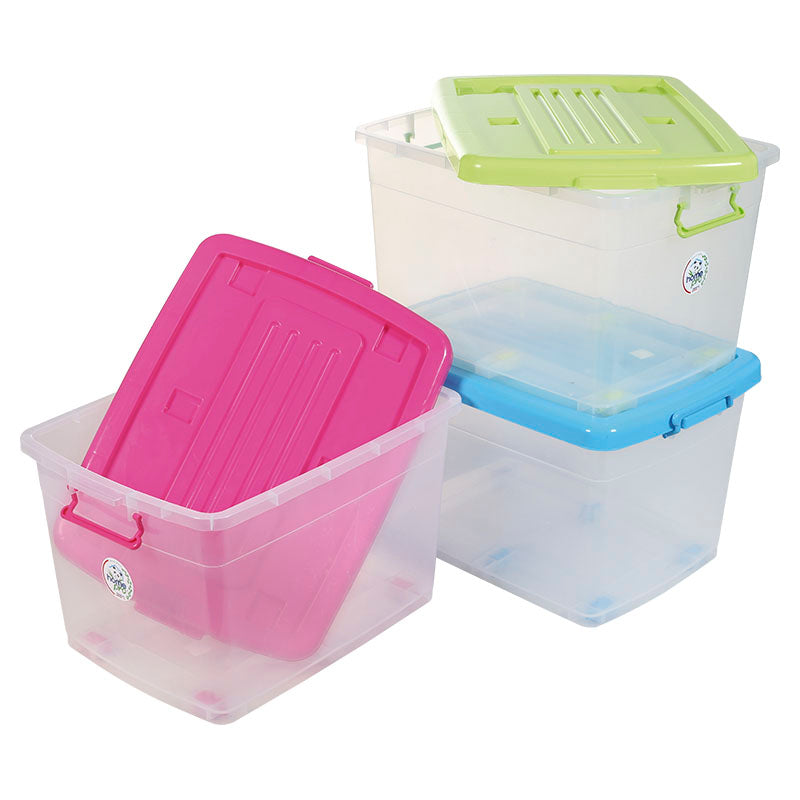 Caja multiuso 90 litros transparente con tapa de colores variados